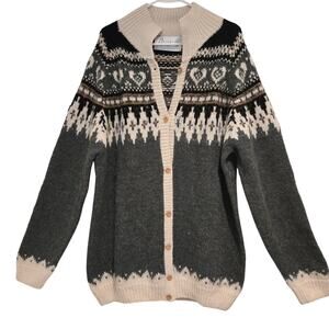 Vintage Men's Alpacas Americanas Peru Handcrafted Alpaca Fair Isle Type Cardigan